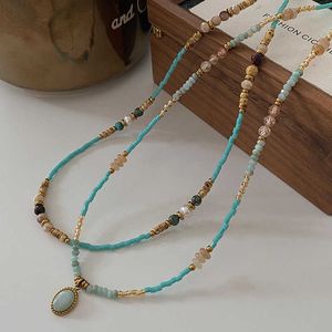designer Natural Malachite Necklace for Women French Beaded Layered Sweater Chain Accessories Simple and High end Neckchain
