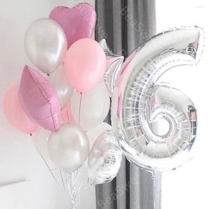 Party Decoration 14pcs/lot Large Size 40" Sliver Foil 6 Number Balloon With Pink Latex Balls Boy Girl Birthday Decor Kids Helium Supplies