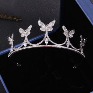 Cristais de borboleta prateada da princesa Shinning Crowns Bridal Tiaras coroas de panela de noiva Acessórios de noiva Casamento Tiaras Crowns T302545 215U