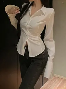 Женские блузки 2024 черный колокольчик топ винтажный корсет белая рубашка Женская длинная готическая лолита расклешенная корейский стиль сексуальная блузка