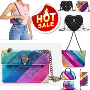 Farbenfrohe Designerin Kurt Geiger Eagle Herz Regenbogen Leder -Tasche Frauen Umhängetasche Crossbody Clutch Travel Tasche mit silbernen Kette Modish Style Walking