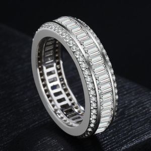 Anique luksusowa biżuteria 925 srebrna srebrna księżniczka cięta 3 rzędy białe topaz cZ diamentowy szlachetki Kobiet Pierścień Wedding Pierścień dla kochanka 245B