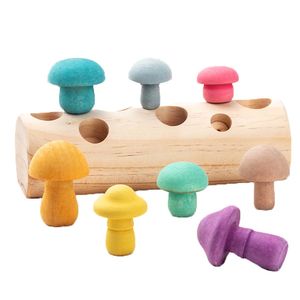 Montessori Blocos de cogumelos de madeira de madeira Matindo o bloco de coloração de colorido Blocking Game Early Educational Toys for Kids Kids Baby 240509