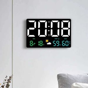 Zegary ścienne zasilane zdalne sterowanie USB Duże cyfrowe zegar ścienny wilgotność pogody Data Automatyczna ściemniacz 12/24h Desktop LED Alarm Q240509