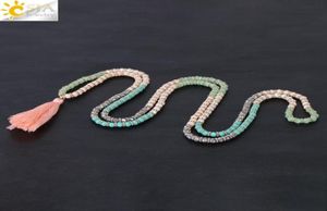 CSJA Yeni Varış Boho Kadınlar İçin Uzun Kolyeler 4mm Pembe Yeşil Gri Yüzlü Cam Kristal Boncuklar Çiçek Ara Ara Boncuk Charms Fringe JE3844668