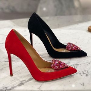 rhinestone Love suede pumps shoes Pointy toes 10cm women's Party stiletto heels Dress shoes Luxury designer heeled dinner shoes 35-42 With box