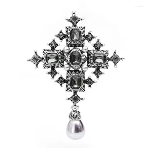 Броши Morkopela Vintage Cross Brooch Pin Pin Rombus grey Crystal Metal Jewelry
