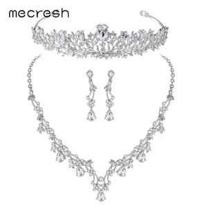 Mecresh Luxury LeafShape Cubic Zirconia Bridal Jewelry Sets Crystal Wedding Necklace Earrings Tiara Jewelry MTL500HG126 D1810100339804521