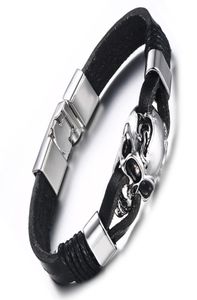 Mens Charm äkta läderskalle Multicolor Cuff Armband Fashion Jewelry Nightclub Party Male Skeleton Bangle Armband7492035