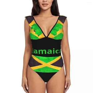 Mulheres femininas Mulheres de uma peça Bandeira de banho Jamaica Bikinis Push Up Monokini Sexy Ruffle Bathing Suit