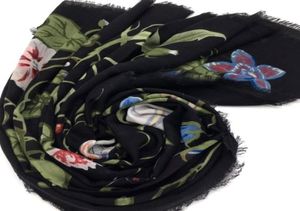 Hela nya design Women039S fyrkantiga halsdukar Skriv ut blommor 100 kashmir god kvalitet svart färgstorlek 130 cm 130cm4437974
