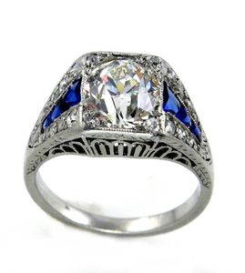 OMHXZJ Whole European Fashion Woman Man Party Wedding Gift Luxury Square White Blue Zircon 18KT White Gold Ring RR6586701830