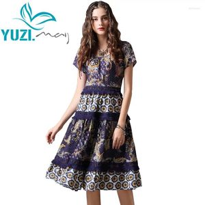 Party Dresses Summer Dress 2024 Yuzi.May Boho Vestido Feminino o-hals kort ärm a-line ihålig ut spetspatch women a82102