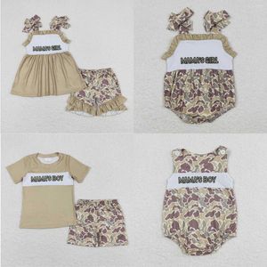 Kleidungssets Großhandel Kinder Mama's Boy Girl Tops Camo Shorts Outfit Kinder Stickerei Summer Muttertagswelle Set