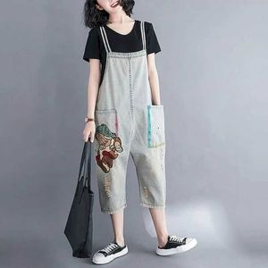 Damen -Jumpsuits ROMPERS Denim Jumpsuit für Frauen Vintage koreanische Stil One -Stück Outfit lässig losen Sommer Harem Hosen Kleidung für Frauen geschnittene Jeans Y240510