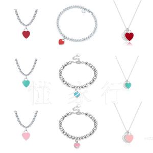 Designer Jewelry Tiffanyjewelry t Home Precision Network di alta qualità perle rosse che cadono olio Love Double Heart Necklace Bracciale set dritto s