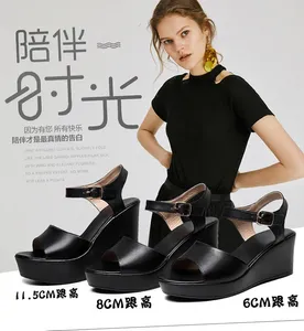 Dress Shoes EAGSITY Cow Leather Black Wedges Peep Toe Sandals For Women Platform Ankle Strap High Heel Pumps