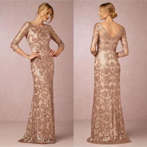 Vestidos de noite de sereia de ouro rosa barato com meia manga de mangas longas vestidos de baile de baile elegantes vestidos de noite manto de soiree ba0528 275j