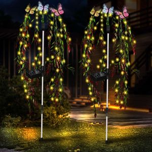 Outdoor Yard Decorative, 69LED -Baum wiegt Gartenleuchten außen wasserdicht, Blume Solar Power Fairy Light Butterfly Decor für Terrasse Rasen Pflanzer Landschaft