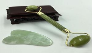 Nature Jade Massage Rollers Gua Sha Set Set Massial Massage Предотвращение морщин в двойной головой