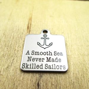 Pendant Necklaces 20pcs/lot-a Smooth Sea Never Made Skilled Sailor Stainless Steel Charms - Laser Engraved Customized DIY Pendants