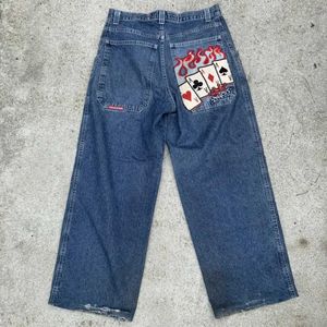 Men's Jeans Harajuku Men Women Streetwear JNCO Y2K Hip Hop Pattern Retro Blue Loose Denim Trousers Gothic High Waisted Wide Pants Q240509