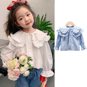 T-shirty Baby Girl Bluzki Dziecięce Bawełniana koszula 2024 Wiosna i Jesienna Doll Szyja Top 1-6-letnia Childrens Korean Color Color Clothingl405