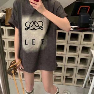 Fashion Women T Shirt Designer T Shirts Womens Washed Old Letter Print Graphic Short Sleeve Tee Casual Loose High Street Round Neck Pullover Cotton Tee