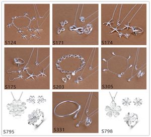 Women039S STERLING SILVER JEWELRYセット6セット多くのミックススタイルEMS58Fashion 925シルバーネックレスブレスレットイヤリングリングジュエル8760134