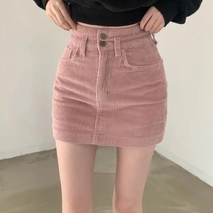 Etekler Kore Chic2024 Sonbahar ve Kış Pembe Budier Yüksek Bel Etek Pantolon Günlük A-Line Harajuku Kawaii Stil