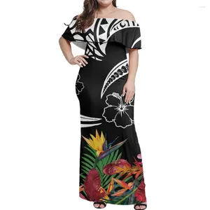 Festklänningar Sexiga skinkor utanför axeln Lång klänning Polynesia Tribal Mönster Tryck kjol Style Elegant Summer Women's Clothing