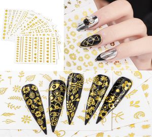 3D Gold Nail Art Flowers Geometric Stickers Металлические наклейки.