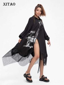 Urban Seksowne sukienki Xitao Mesh Patch Sukienka Modna drukowana nieregularna rąbek Spersonalizowany w stylu ulicznym Nowy przybycie Kobiety WMD5010 D240510