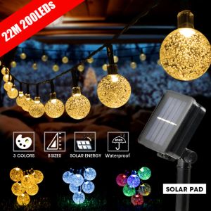 Luzes solares de cordas solares ao ar livre 200 luzes de cristal led com 8 modos Modos à prova d'água Pátio alimentado por pátio Luz para o jardim decoração de natal