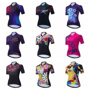 Racingjackor 2024 Cycling Jersey Women Bike Mountain Road Mtb Top Maillot Bicycle Shirt Short Sleeve Riding Jacket Flower Red Black