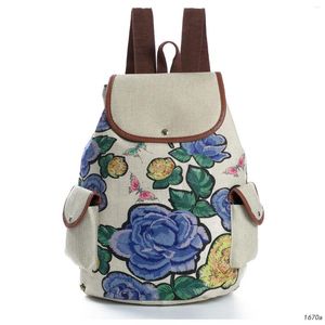 Backpack Blue Floral Printed Handbag Pretty Fashion Women's Large Capacity Storage Bag Portable School Eco Friendly