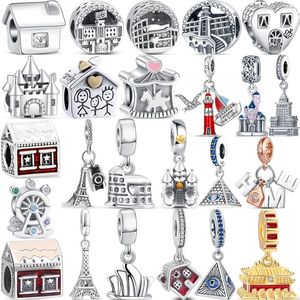 Fit Gioielli Bracciale originale Bracciale 925 Torre di ferro per ruota Ferris Silver Castle Lighthouse Pyramid House Family Perle 240428