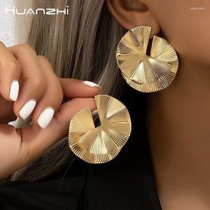 Brincos do garanhão Huanzhi Gold Color Distorted Design distorcido Folha exagerada Massive for Women Girls Party Holiday Fashion Jewelry Acessórios