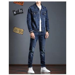 Spring Denim Jacket Mens Suit Jacket Pants Two Mens Spring and Autumn Jeans Men Clothing Pantalones Suit 240426