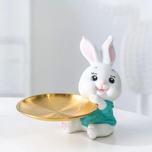 Rabbit Figurine Bunny Ornament Home Room Decoration Animal Statue Key TV Fjärrlagringshylla Modern Sculpture Gift 240430