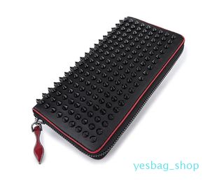 Style Red Bottom Panelled Spiked Clutch Women Patent Real Leather Mixed Color Rivets bag Clutches Lady Long Purses with Spikes Men Wallets