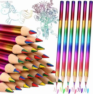 Lápis 3-6 peças de quatro cores Mesmo Centro Crayon Conjunto Rainbow Lápis Childrens Gift Pintura Cavai Graffiti Tool Art Supplies D240510