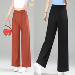 Frauenhose chinesischer Stil langes Weitbein -Wäsche dünne, hohe Taille Plus Size Casual Lose gerade Hose