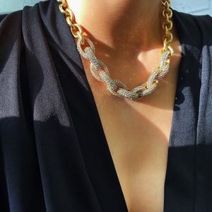 Populär modedesigner lyxig mousserande överdriven stor kedja strass diamant kristall choker uttalande halsband för kvinna 348f