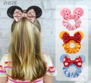 Loles 10pcs lot orelhas de mouse scrunchie de veludo elástico laços de borracha meninas corda rabo de cavalo acessórios para cabelos 2207088295216454381