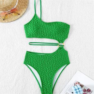 Zielone zielone bikini z odzieży stroju kąpielowego dla kobiet Seksowne pierścionki sznurkowe Patchwork Swimsuit High talia Monokini Kobiety 1-częściowe plażowe kostium kąpieli Bikini