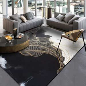 Black White Living Room Rugs Paisagem Pintura de Carpete Linho de Ouro Corte