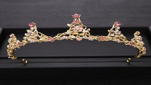 Trendy różowy kryształowa księżniczka korona złota ślub Tiara Diodem Bridal Rhinestone Hair Bejdia HEDPIETA WEDNICZA HARCE AKCESORIA 80885905333