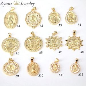 10PCS Gold Color Micro Pave CZ Virgin Mary JESUS Charms Pendant Findings Jewelry 0927 299D