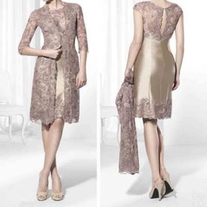 Guldbrun knälängd Kort korn till brudklänningarna Lace Jacket Plus Size Wedding Gästklänningar 278p